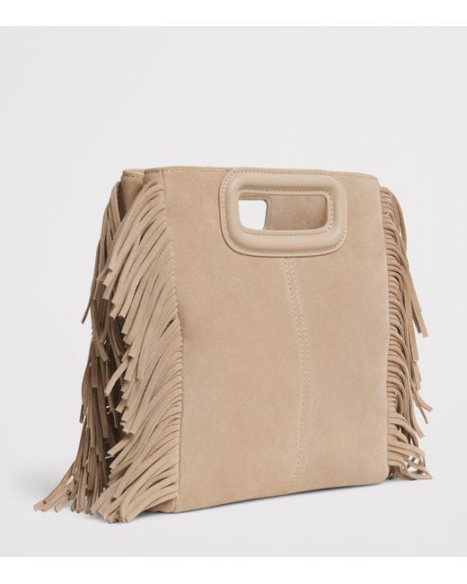 Maje Natural Suede Fringed M Top-Handle Bag