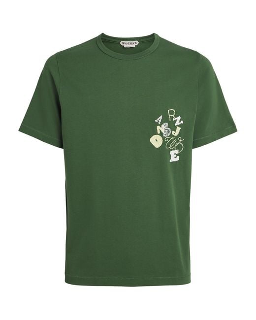 J.W. Anderson Green Cotton Scattered Letters T-Shirt for men
