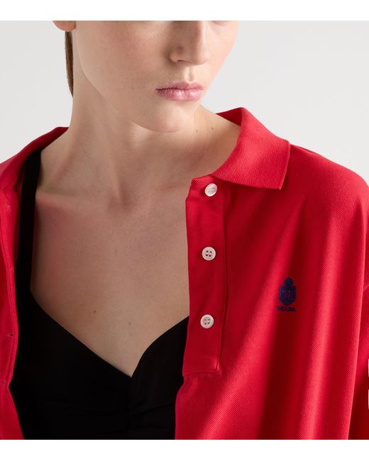 Prada Red Cotton Piqué Plunge-Neck Polo Shirt