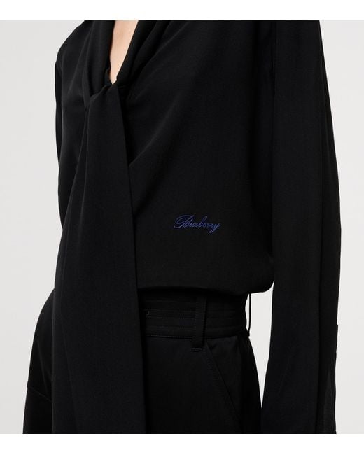 Burberry Black Silk Scarf Blouse