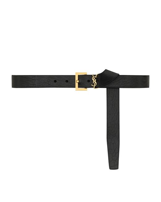 Saint Laurent Black Leather Monogram Belt