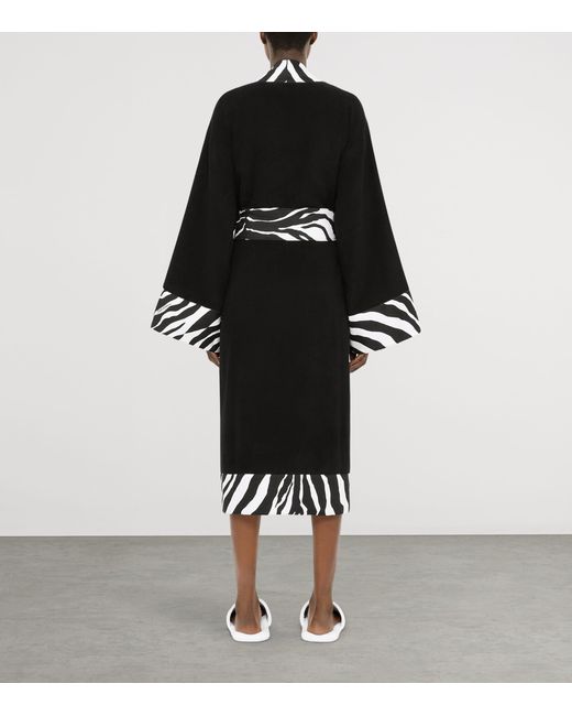 Dolce & Gabbana Black Terry Cotton Zebra Print Robe