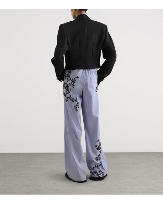 Dolce & Gabbana Blue Cotton-Silk Stripe Embellished Trousers