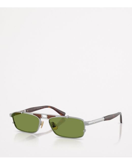 Brunello Cucinelli Green Titanium Rectangular Paloma Sunglasses