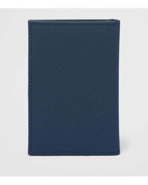 Prada Blue Saffiano Leather Bi-Fold Card Holder for men