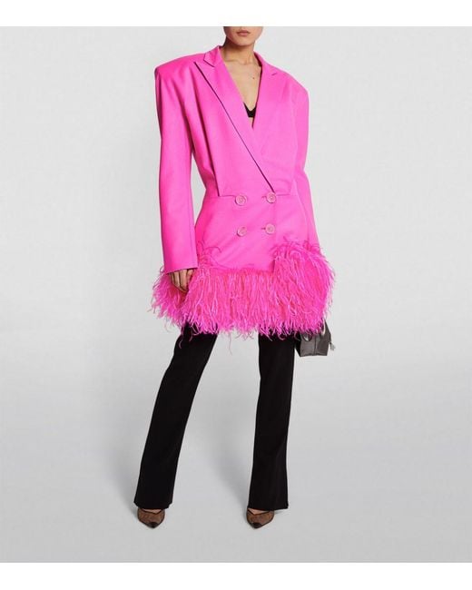 pink feather blazer dress Hot Pink Blazer Feather Mini Dress  Haute In Couture