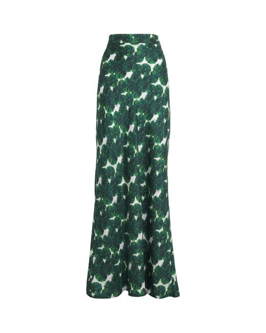 Max Mara Green Silk Printed Maxi Skirt