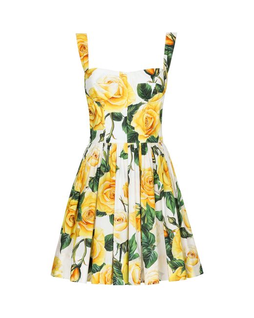 Dolce & Gabbana Yellow Cotton Floral Mini Dress