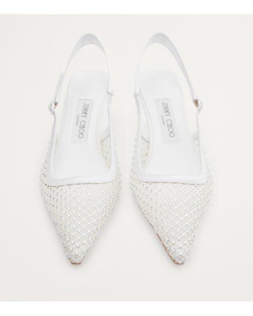 Jimmy Choo White Amel 50 Embellished Slingback Pumps