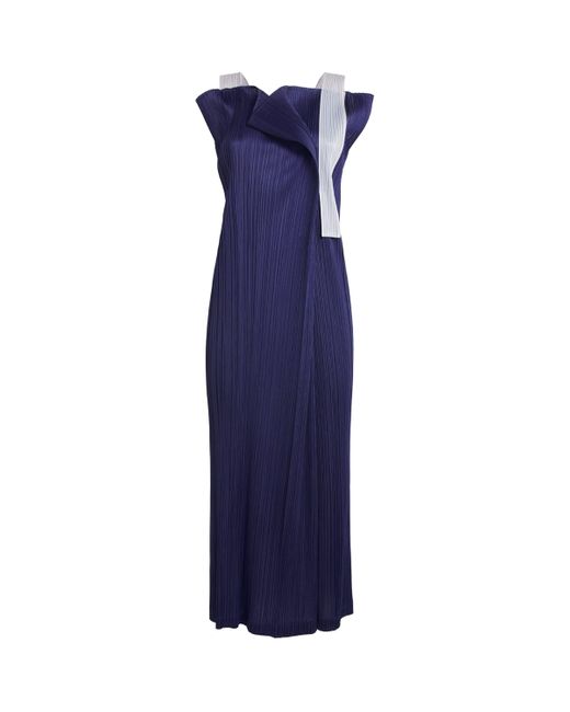 ワンピース PLEATS PLEASE ISSEY MIYAKE COMET DRESS 3 Pleats Please Issey Miyake Pleated Comet Midi Dress in Blue