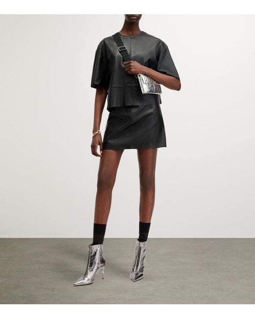 AllSaints Black Leather Renai Mini Skirt
