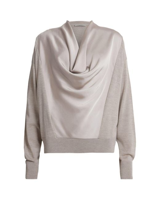 AllSaints Gray Wool And Satin-Blend Myra Sweater