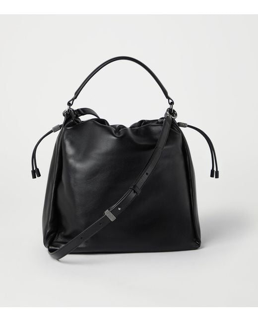 Brunello Cucinelli Black Medium Leather Mellow Bucket Bag