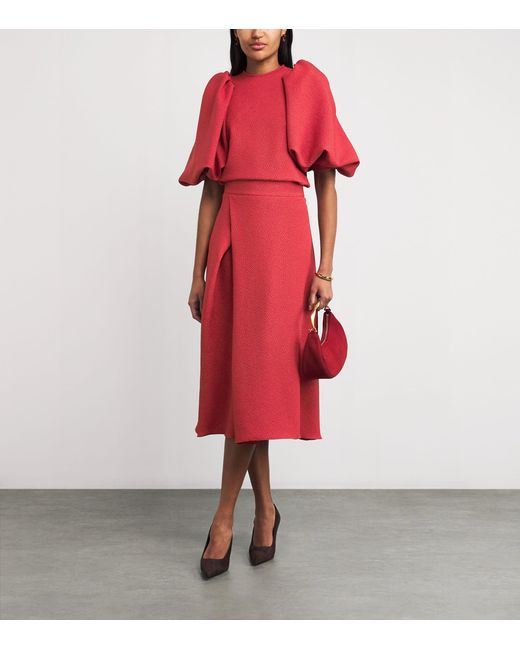 Edeline Lee Red Jacquard Plait Midi Skirt