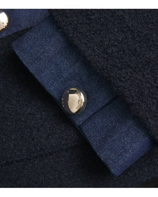 Maje Blue Tweed Denim-Trim Jacket