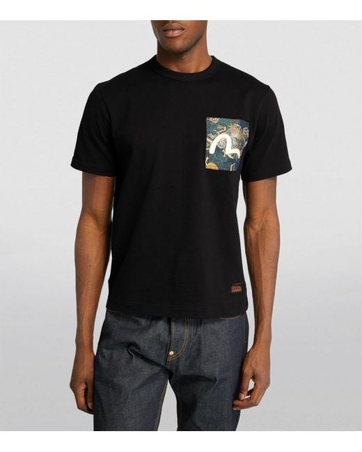 Evisu Black Brocade Pocket T-shirt for men