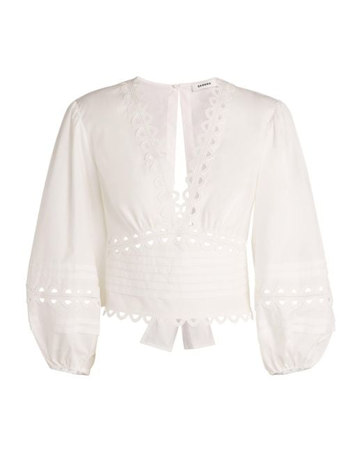 Sandro White Cotton Poplin Blouse