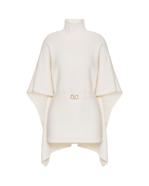 Valentino Garavani Wool Belted Cape Sweater in White Lyst UK