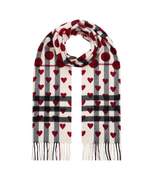 Burberry Red Heart And Spots Cashmere Scarf