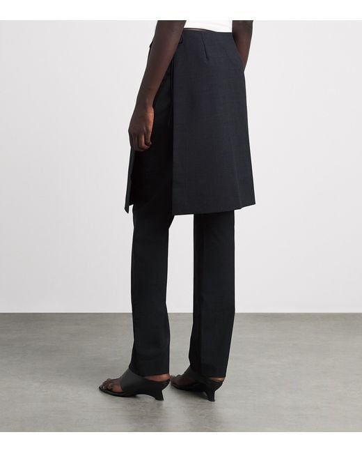 St. Agni Black Wool-Blend Sarong-Detail Trousers