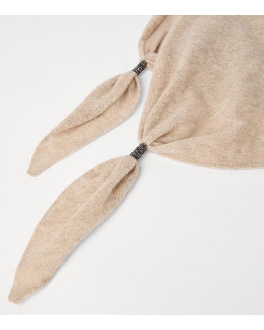 Brunello Cucinelli White Cashmere Shiny Scarf