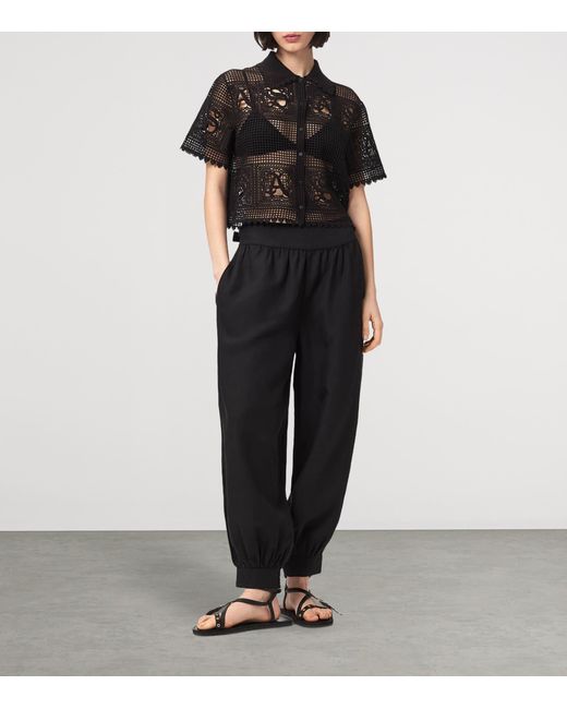 AllSaints Black Crochet Kyra Polo Shirt