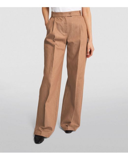 MAX&Co. Brown Cotton Wide-leg Trousers