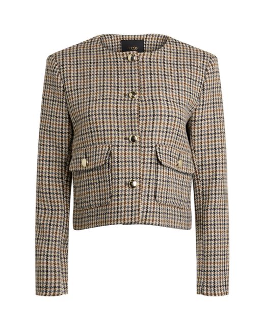Maje Brown Wool-Blend Check Jacket
