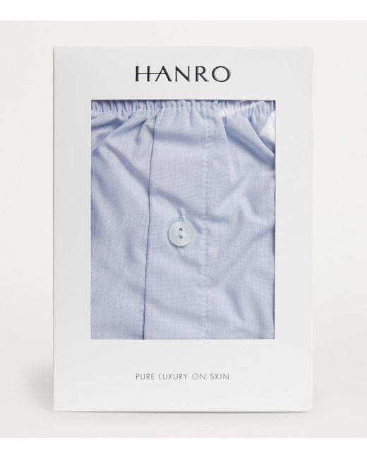 Hanro Blue Cotton Woven Boxer Shorts for men