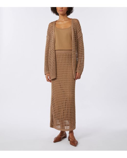 Max Mara Brown Cotton Open-Knit Cardigan
