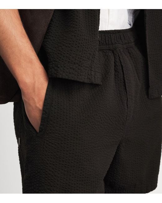 Wax London Black Cotton Seersucker Mescal Shorts for men