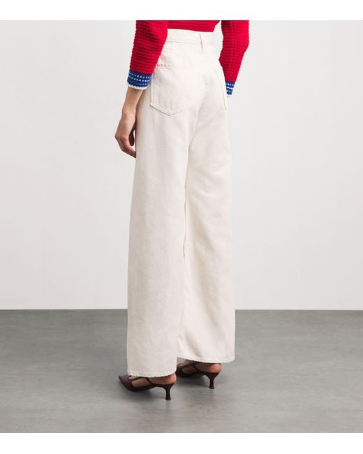 Mother White The Lemon Twist Sneak Wide-Leg Jeans