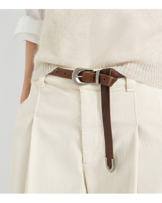 Brunello Cucinelli Brown Textured Leather Belt for men