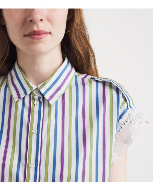 Claudie Pierlot Blue Lace-Trim Stripe Shirt