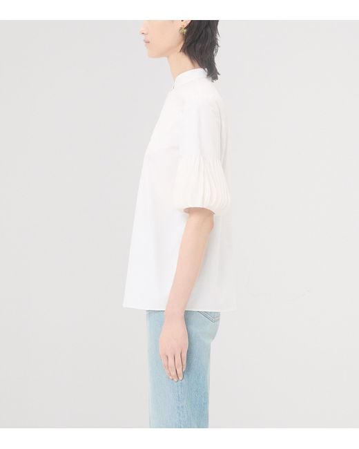 Valentino White Cotton Organza-Cuff Shirt
