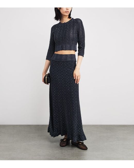 Sandro Blue Knitted Embellished Maxi Skirt