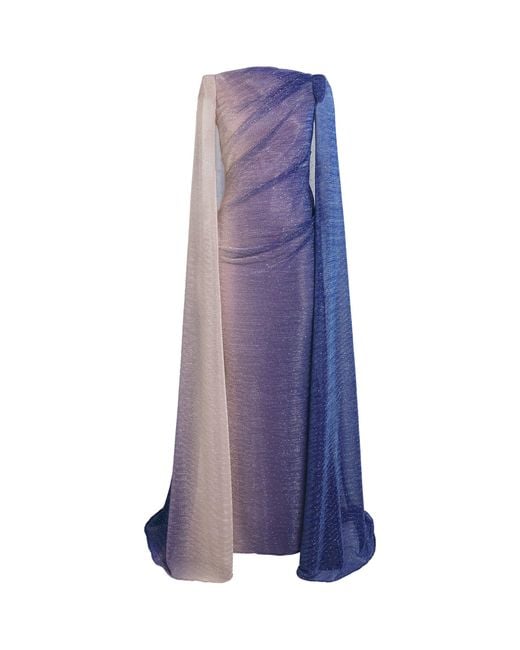 Talbot Runhof Purple Voile Cape Maxi Dress