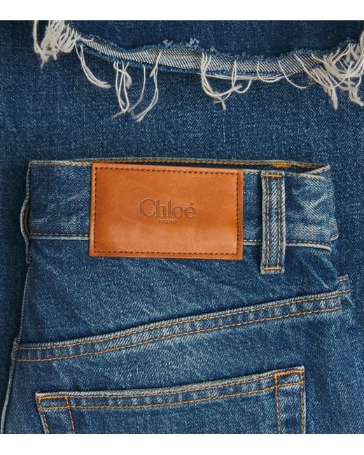 Chloé Blue Distressed Wide-Leg Jeans
