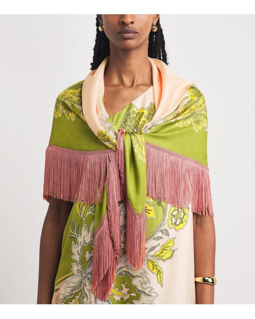 LaDoubleJ Multicolor Silk Printed Fringed Scarf