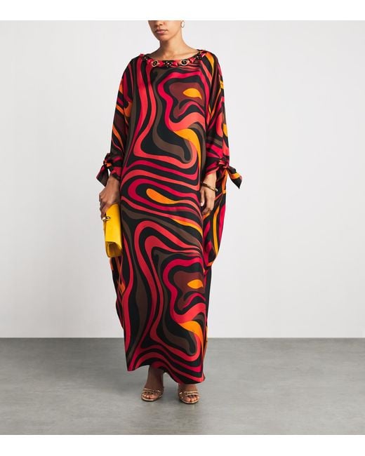 Emilio Pucci Red Silk Marmo Print Kaftan