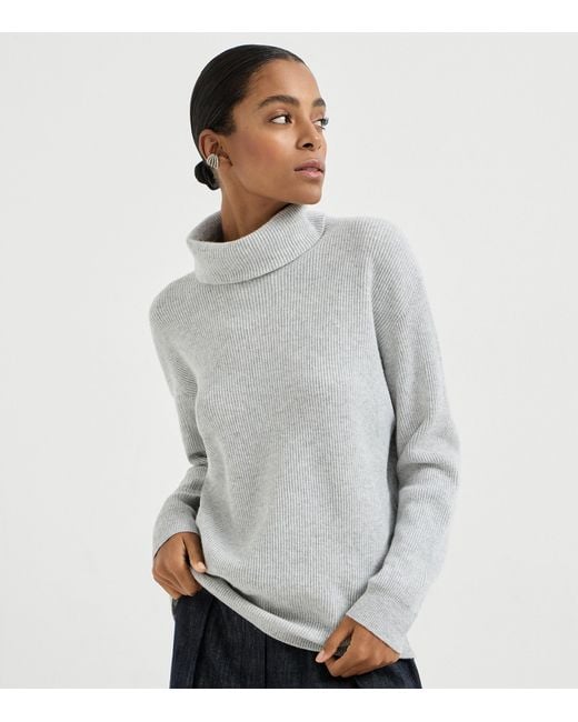 Brunello Cucinelli Gray Cashmere Rollneck Sweater