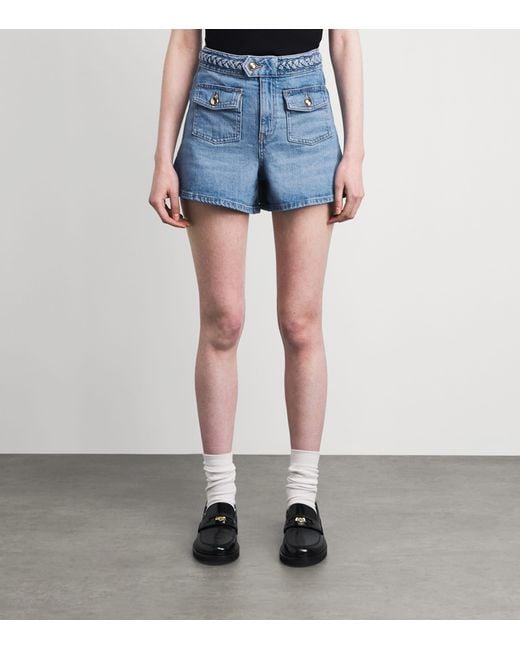 Maje Blue Braided Flared Denim Shorts