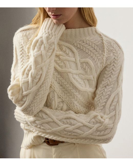 Ralph Lauren White Cashmere Cable-Knit Sweater
