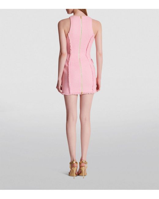 Balmain Pink Gingham Sleeveless Mini Dress