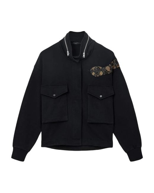 AllSaints Black Cotton Ouros Claire Bomber Jacket