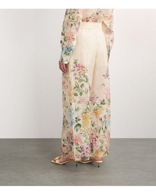 Zimmermann Natural Linen Floral Halliday Relaxed Trousers