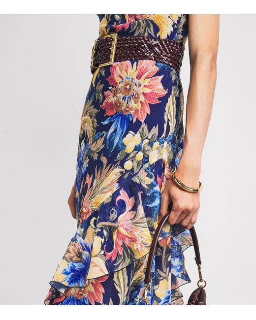 Etro Blue Seersucker Floral Maxi Dress