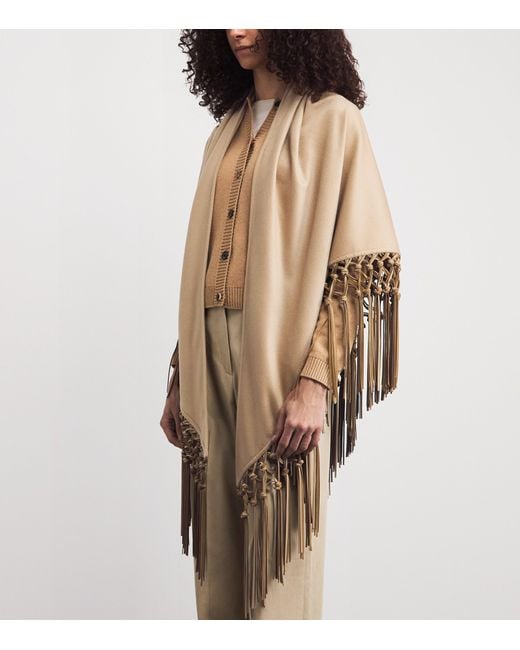 Colombo Natural Cashmere And Leather Fringe-Trim Cape