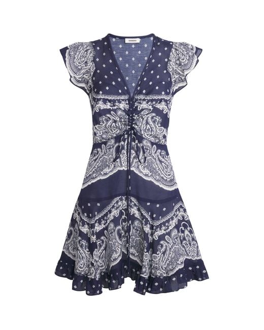 Sandro Blue Satin Bandana Print Mini Dress