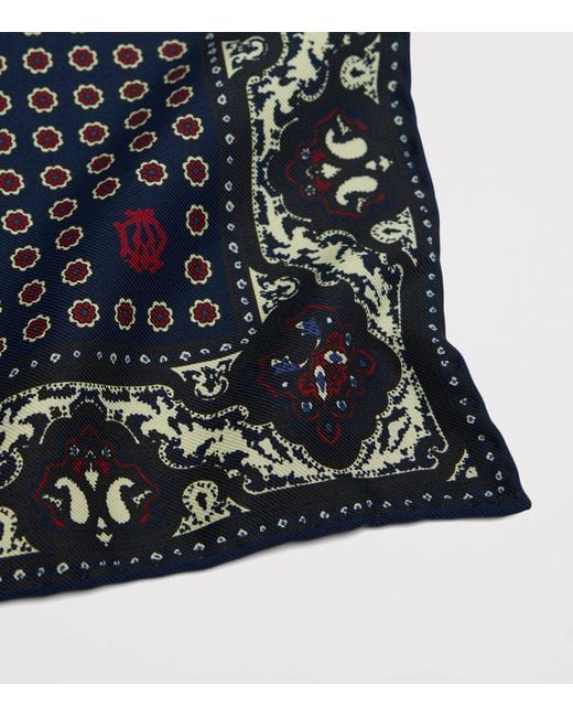 Dunhill Blue Mulberry Silk Floral Medallion Pocket Square for men